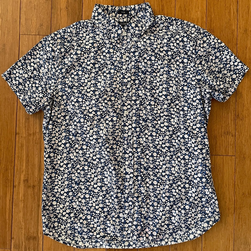 Men's J Crew Floral Shirt, Short Sleeve Dress Shirt, Slim Fit - Pre-owned